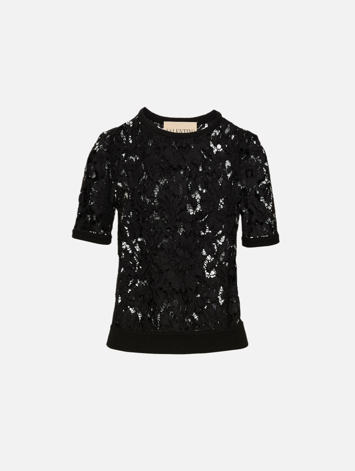Lace Short Sleeve Top,VALENTINO GARAVANI,BLACK,Image 1