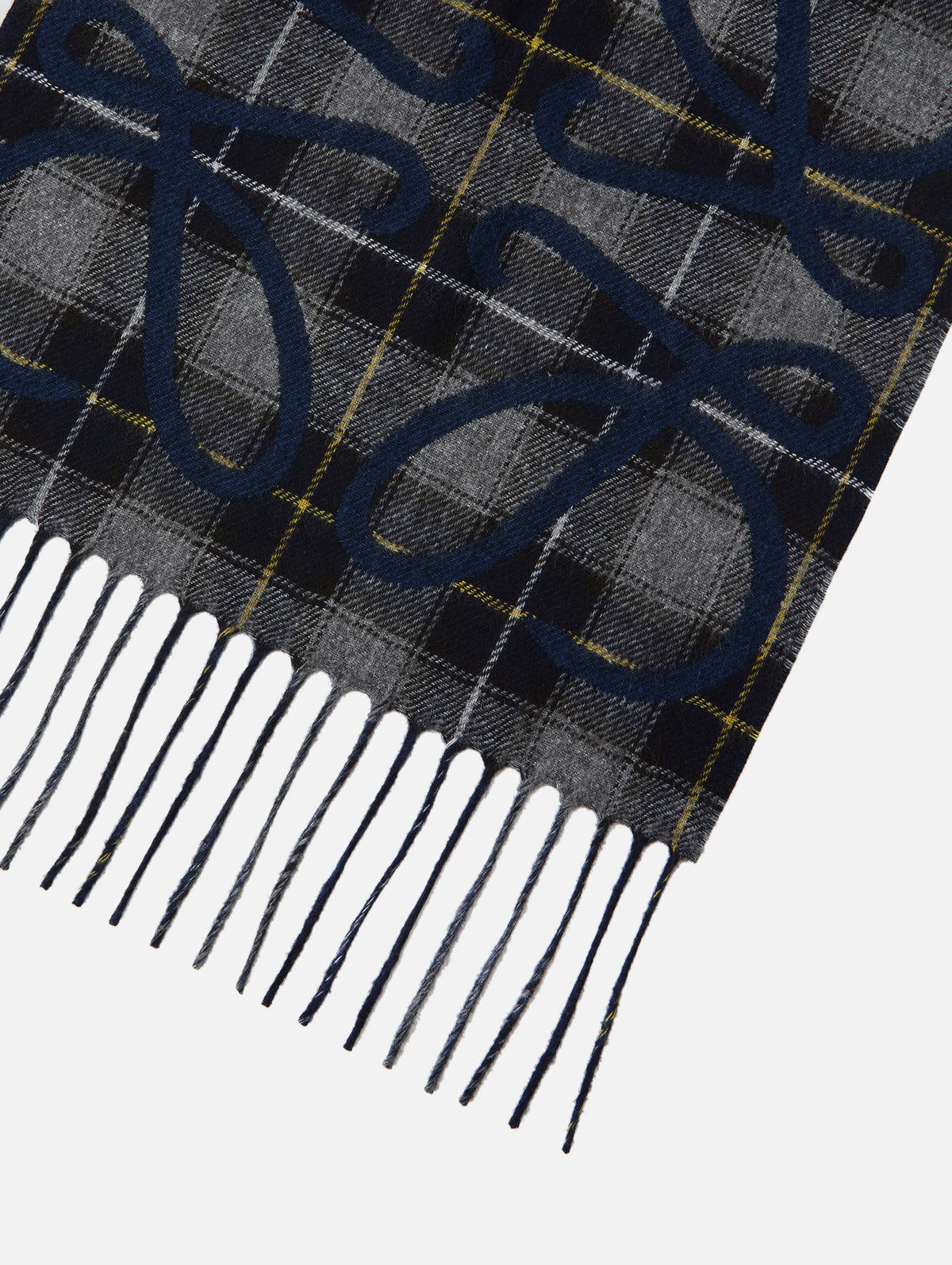 Logo Check Scarf,LOEWE,NAVY/ANTHRACITE,Image 2