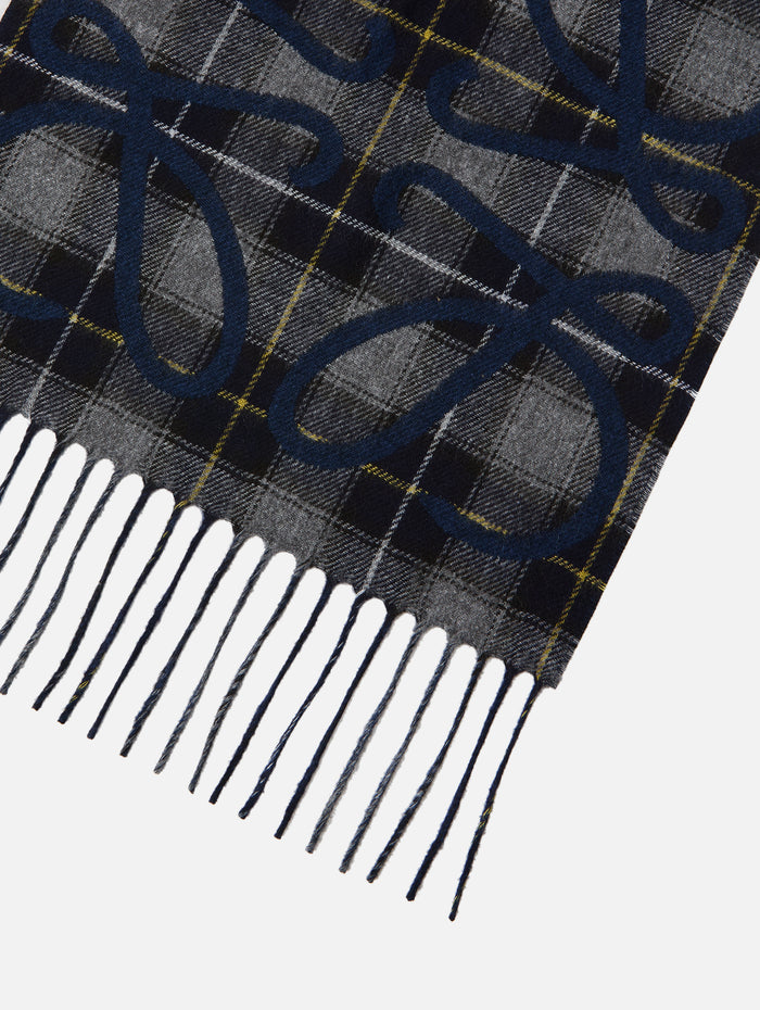 Logo Check Scarf,LOEWE,NAVY/ANTHRACITE,Image 1