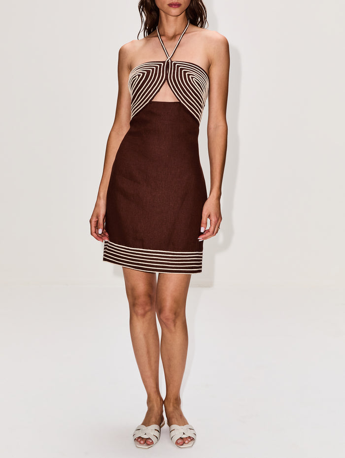 De Coco Embroidered Mini Dress,ANDRES OTALORA,MOCHA,Image 1