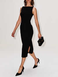 Doppio Boatneck Dress,ANOTHER TOMORROW,BLACK,Image 3