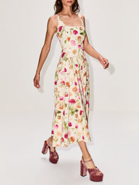Sleeveless Poppy Print Dress,CAROLINA HERRERA,ALMOND MULTI,Image 3