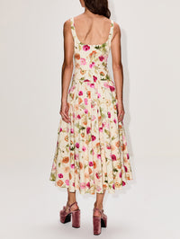 Sleeveless Poppy Print Dress,CAROLINA HERRERA,ALMOND MULTI,Image 4