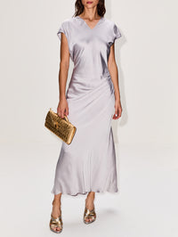Fluid V-Neck Dress,HOUSE OF DAGMAR,SILVER,Image 2