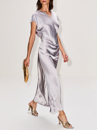 Fluid V-Neck Dress,HOUSE OF DAGMAR,SILVER,Image 3