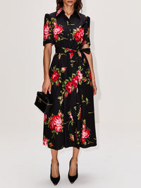 Short Sleeve Belted Dress,DOLCE & GABBANA,BOUQUET,Image 2