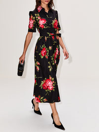 Short Sleeve Belted Dress,DOLCE & GABBANA,BOUQUET,Image 3
