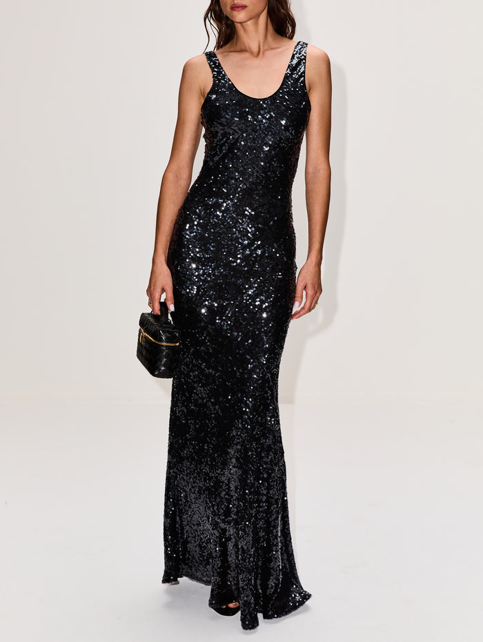 Moonlight Valletta Dress,GALVAN,BLACK SEQUIN,Image 1