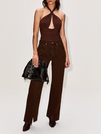 Piper Knotted Halter Top,MIMCHIK,CHOCOLATE,Image 2