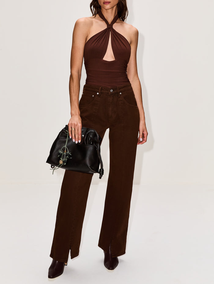 Piper Knotted Halter Top,MIMCHIK,CHOCOLATE,Image 1