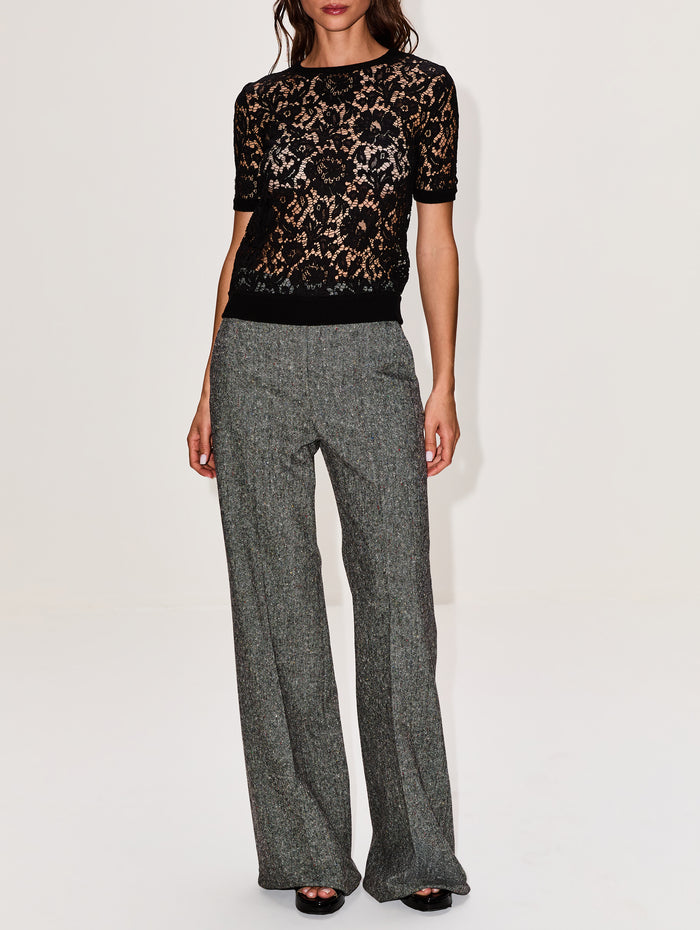 Lace Short Sleeve Top,VALENTINO GARAVANI,BLACK,Image 1