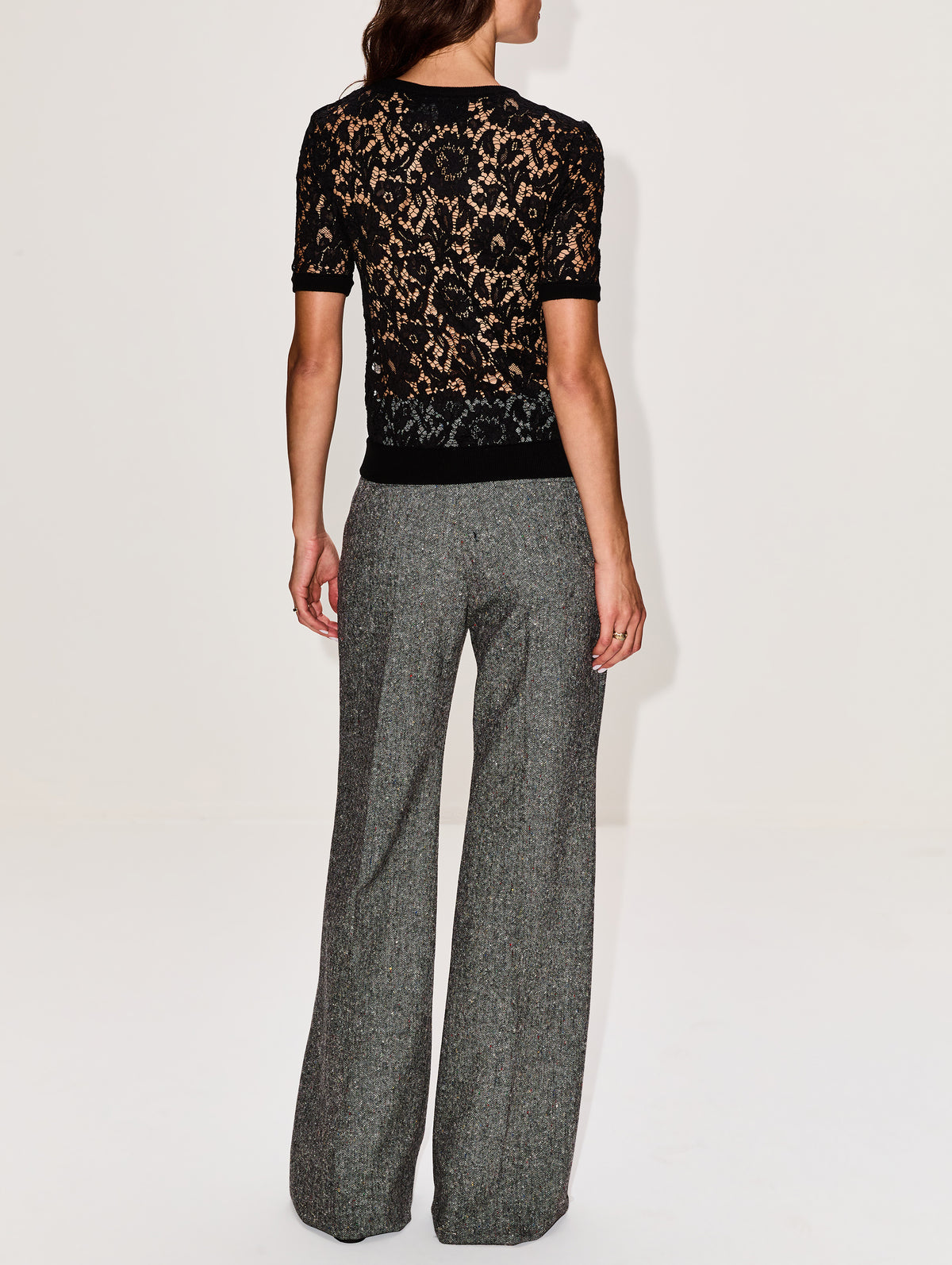 Lace Short Sleeve Top,VALENTINO GARAVANI,BLACK,Image 3