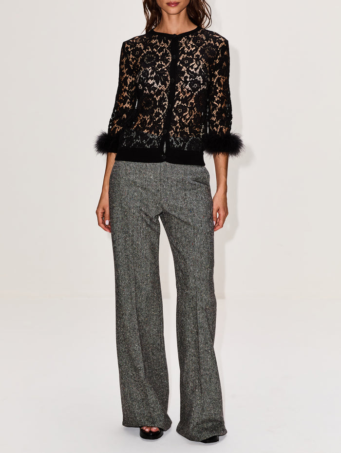 Feather Lace Cardigan,VALENTINO GARAVANI,BLACK,Image 1