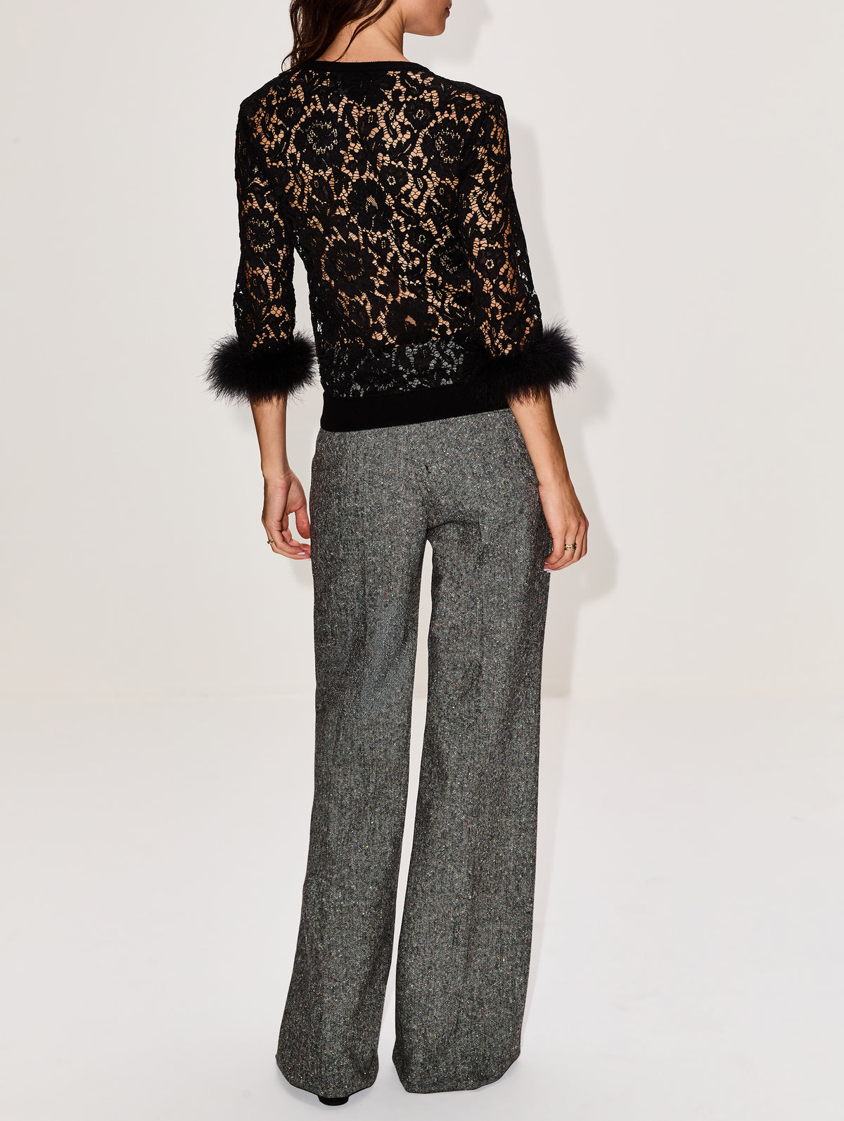 Feather Lace Cardigan,VALENTINO GARAVANI,BLACK,Image 3
