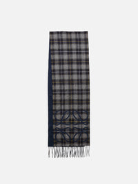 Logo Check Scarf,LOEWE,NAVY/ANTHRACITE,Image 1