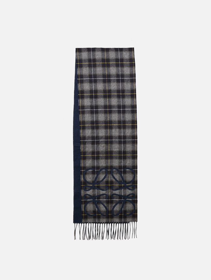 Logo Check Scarf,LOEWE,NAVY/ANTHRACITE,Image 1