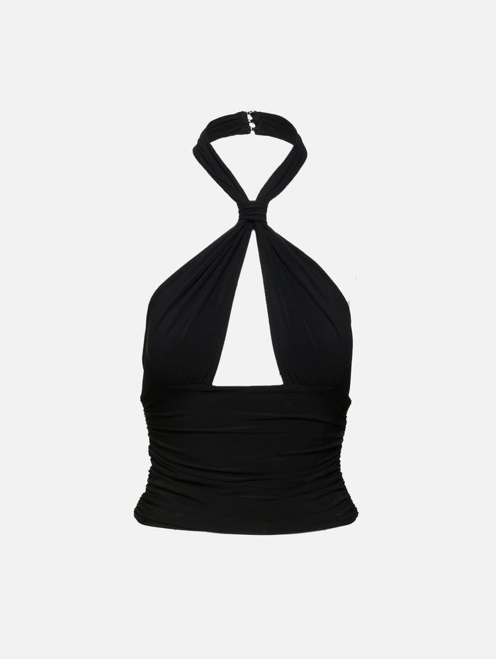 Piper Knotted Halter Top,MIMCHIK,BLACK,Image 1