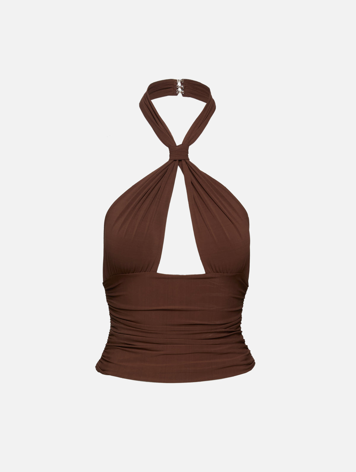 Piper Knotted Halter Top,MIMCHIK,CHOCOLATE,Image 1