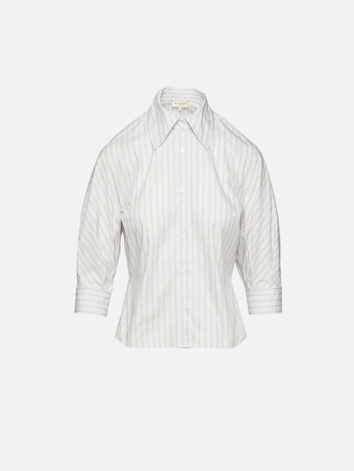 Colette Button Down Top,KALLMEYER,DOVE STRIPE,Image 1