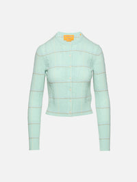 Jane Check Cardigan,GUEST IN RESIDENCE,SEAGLASS COMBO,Image 2