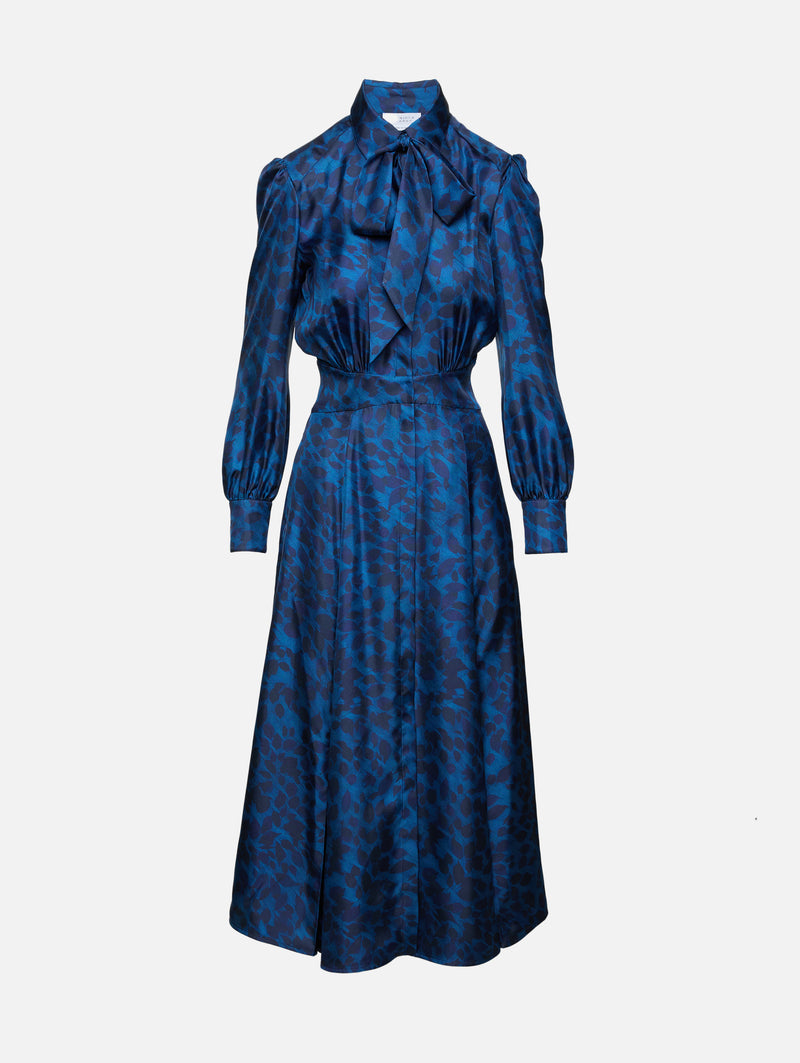 Women's Navy Silk Maxi Shirtdress