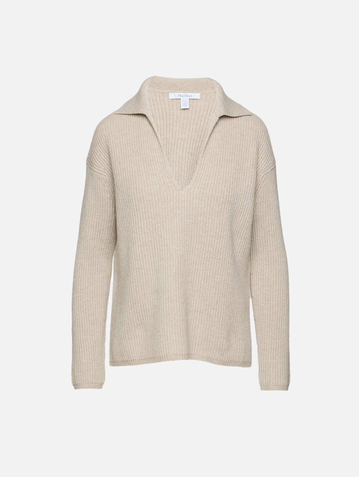 V Neck Collared Sweater,MAX MARA,BEIGE MELANGE,Image 1