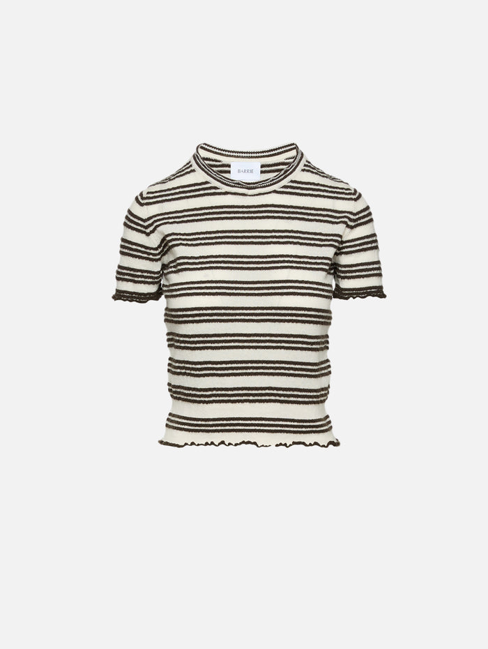 Seersucker Top,BARRIE KNITWEAR,CHANTILLY STRIPES DARK MALT,Image 1