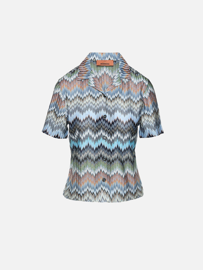 Short Sleeve Shirt,MISSONI,BLUE MULTICOLOR,Image 1