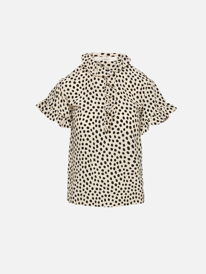 Polka Dot Blouse,CHLOÉ,BEIGE/BLACK,Image 1