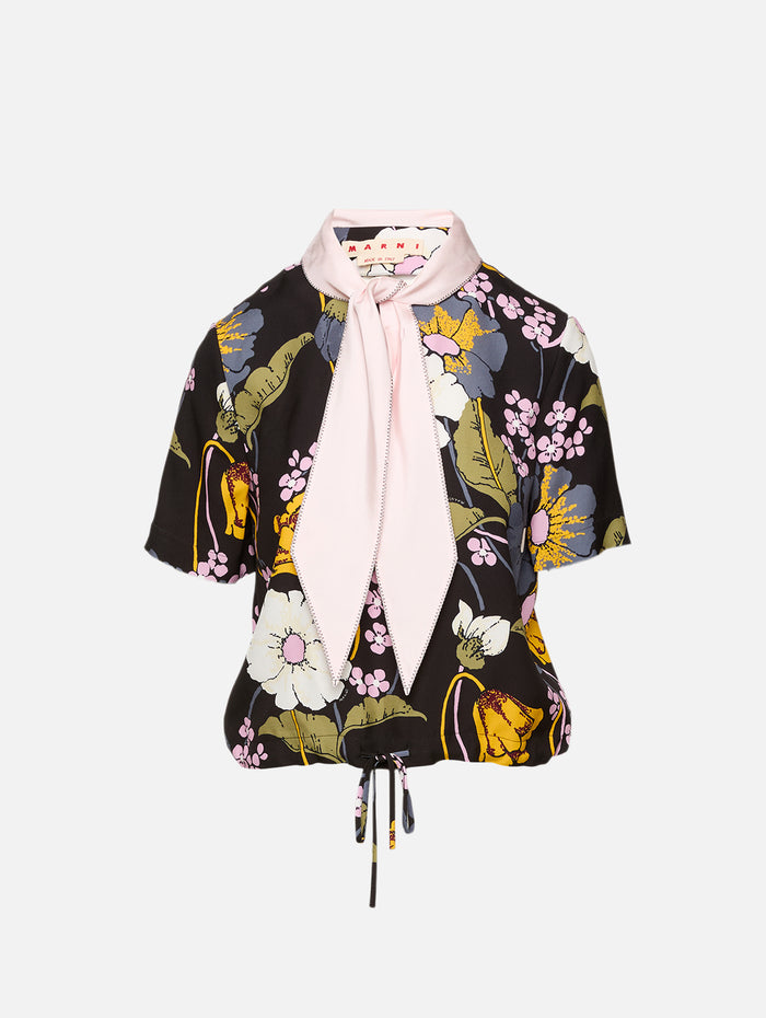 Tie Neck Blouse,MARNI,BLACK,Image 1