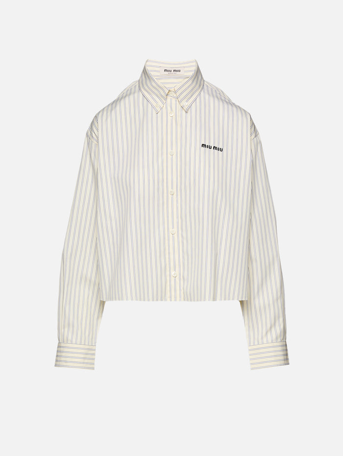 Striped Poplin Shirt,MIU MIU,CREAM,Image 1