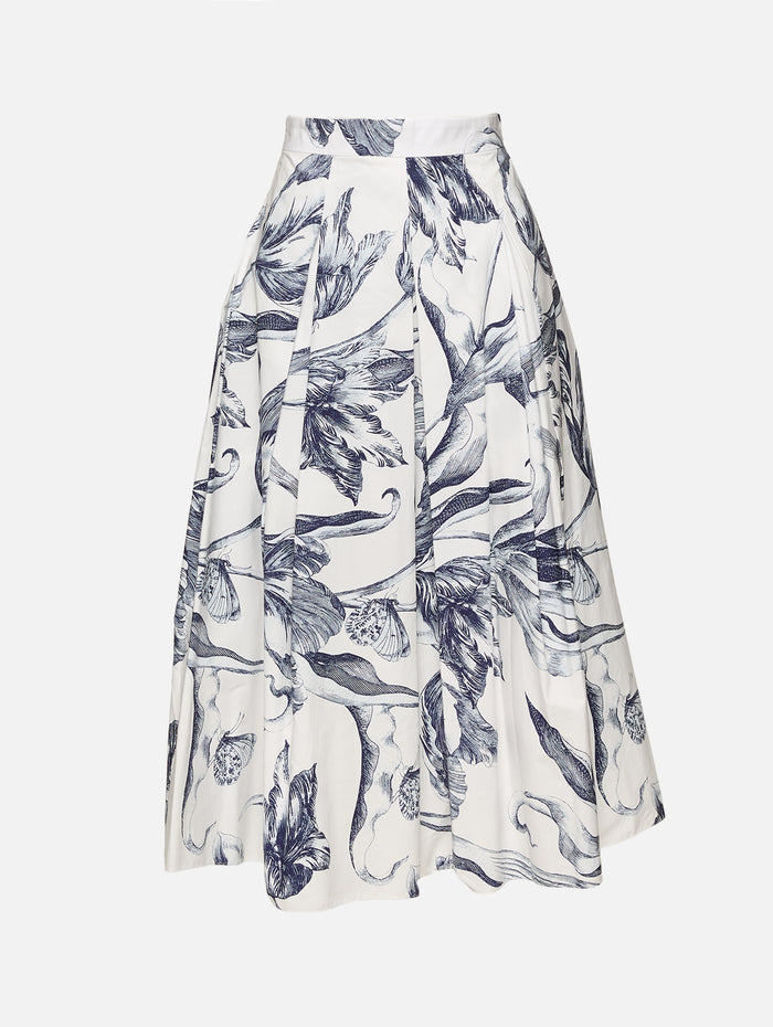 Pleated Midi Skirt,ERDEM,BOTANICAL IVORY,Image 1