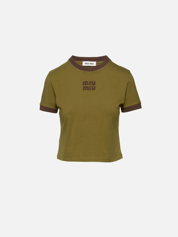 Logo Tee,MIU MIU,MILITARY GREEN/BROWN,Image 1