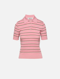 Striped Polo Top,MIU MIU,ROSE,Image 1