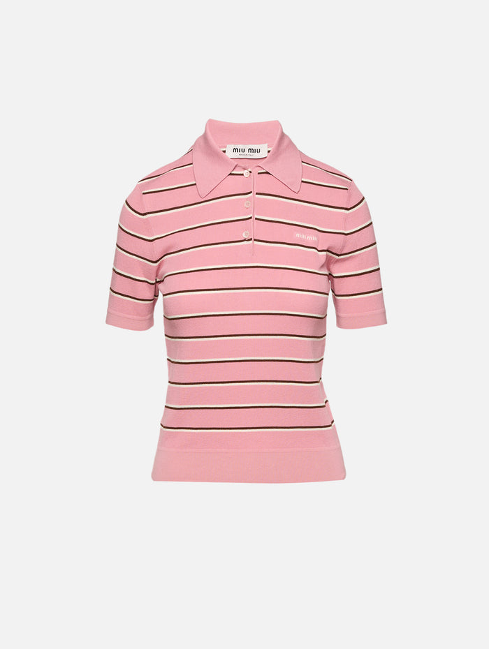Striped Polo Top,MIU MIU,ROSE,Image 1