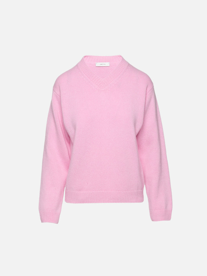 Nevia Cashmere V Neck Sweater,AMIYA,PINK,Image 1