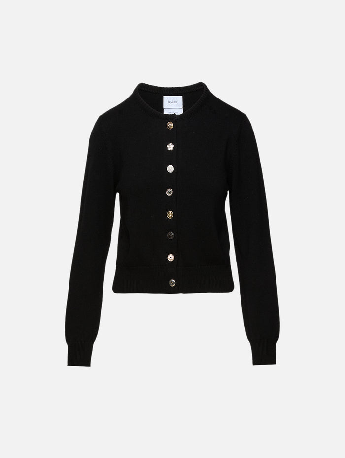 Mismatch Buttons Cardigan,BARRIE KNITWEAR,BLACK,Image 1