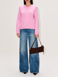 Nevia Cashmere V Neck Sweater,AMIYA,PINK,Image 2