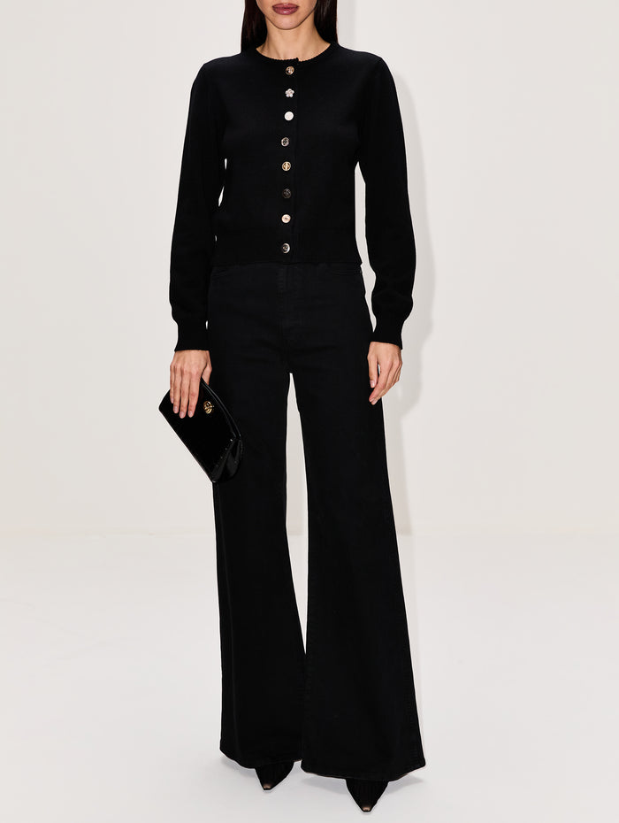 Mismatch Buttons Cardigan,BARRIE KNITWEAR,BLACK,Image 1