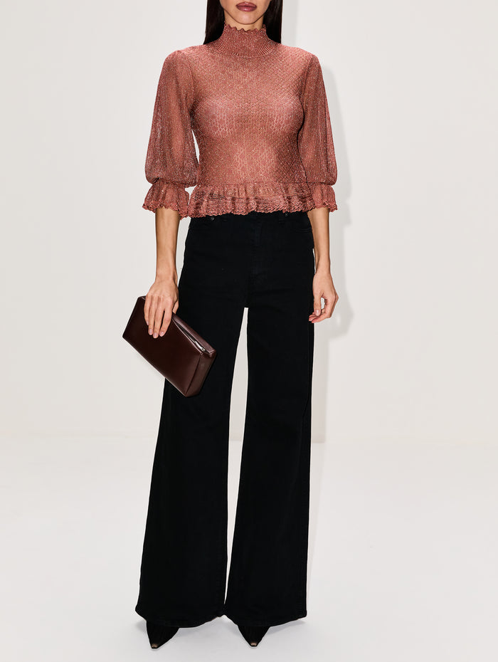 Knit High Neck Top,CHLOÉ,PINK GOLD,Image 1