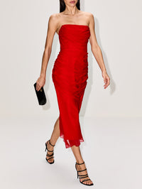 Strapless Draped Midi Dress,CAROLINA HERRERA,HERRERA RED,Image 3
