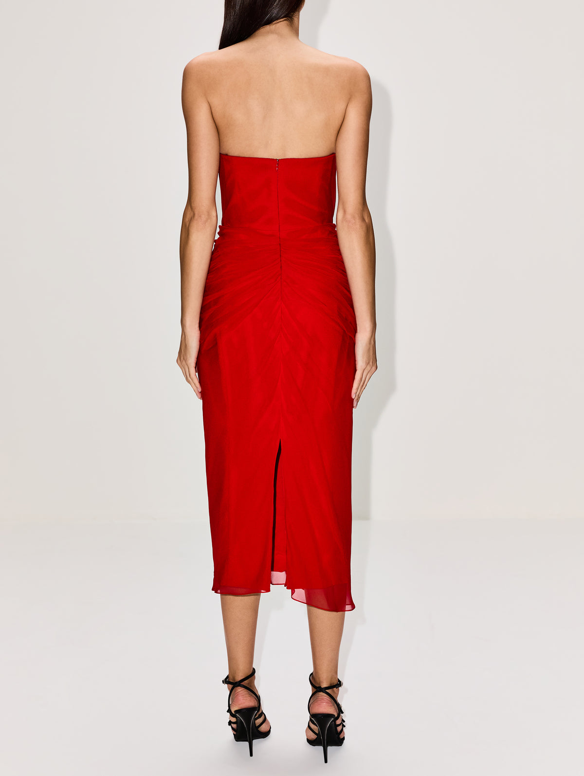 Strapless Draped Midi Dress,CAROLINA HERRERA,HERRERA RED,Image 4