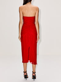Strapless Draped Midi Dress,CAROLINA HERRERA,HERRERA RED,Image 4