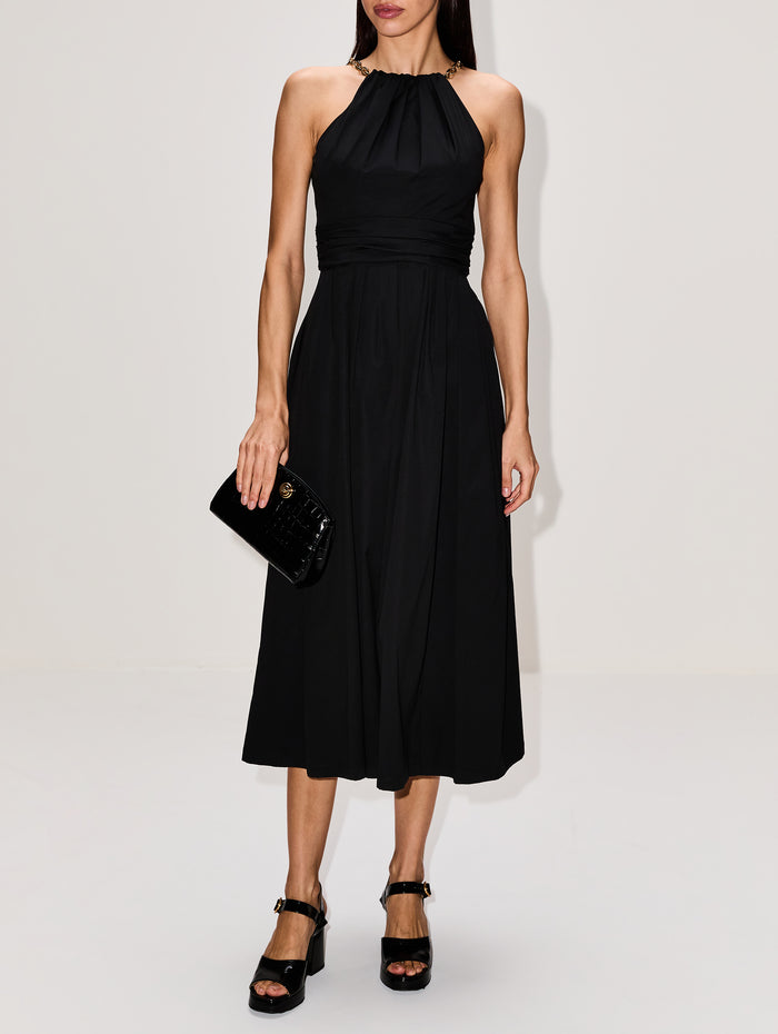 Halter Neck A Line Dress,CAROLINA HERRERA,BLACK,Image 1