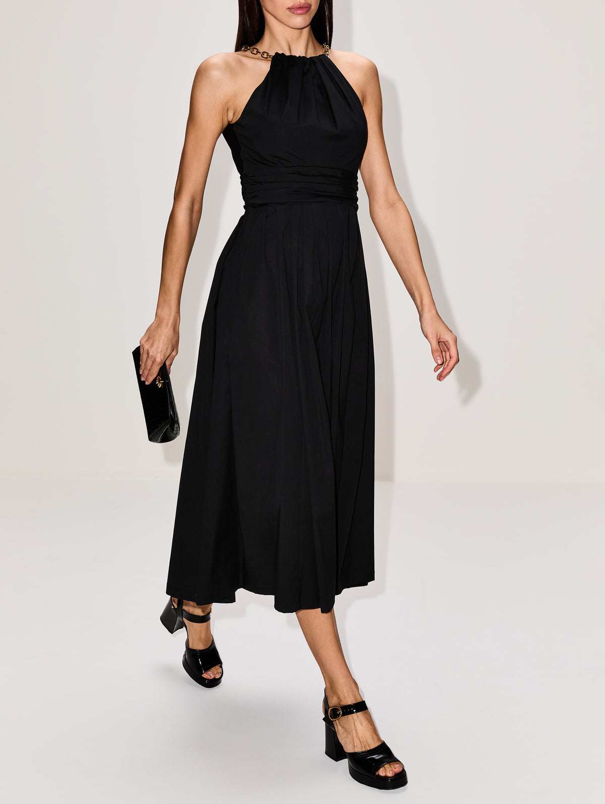 Halter Neck A Line Dress,CAROLINA HERRERA,BLACK,Image 3