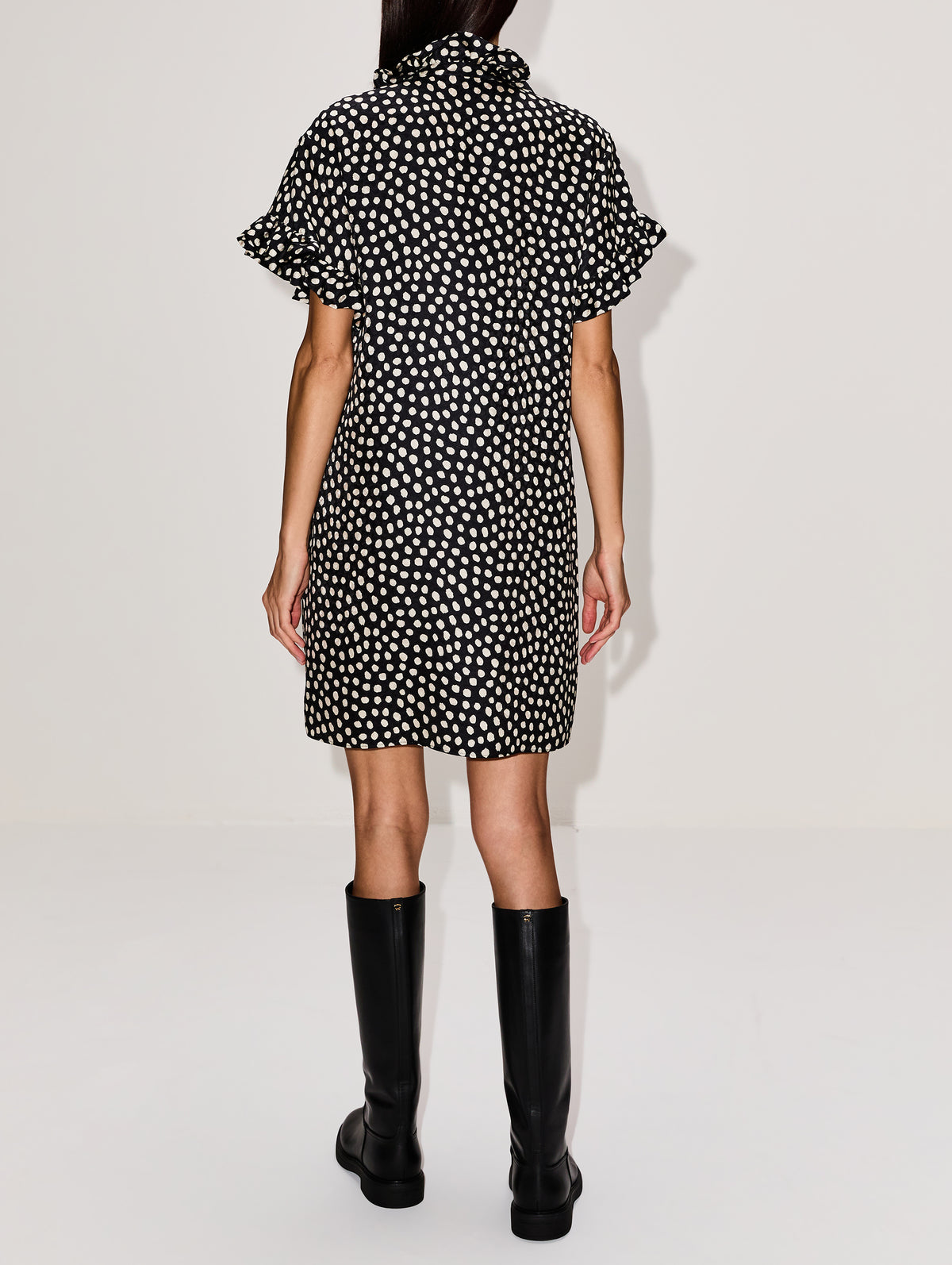 Polka Dot High Neck Dress,CHLOÉ,BLACK/BEIGE,Image 4