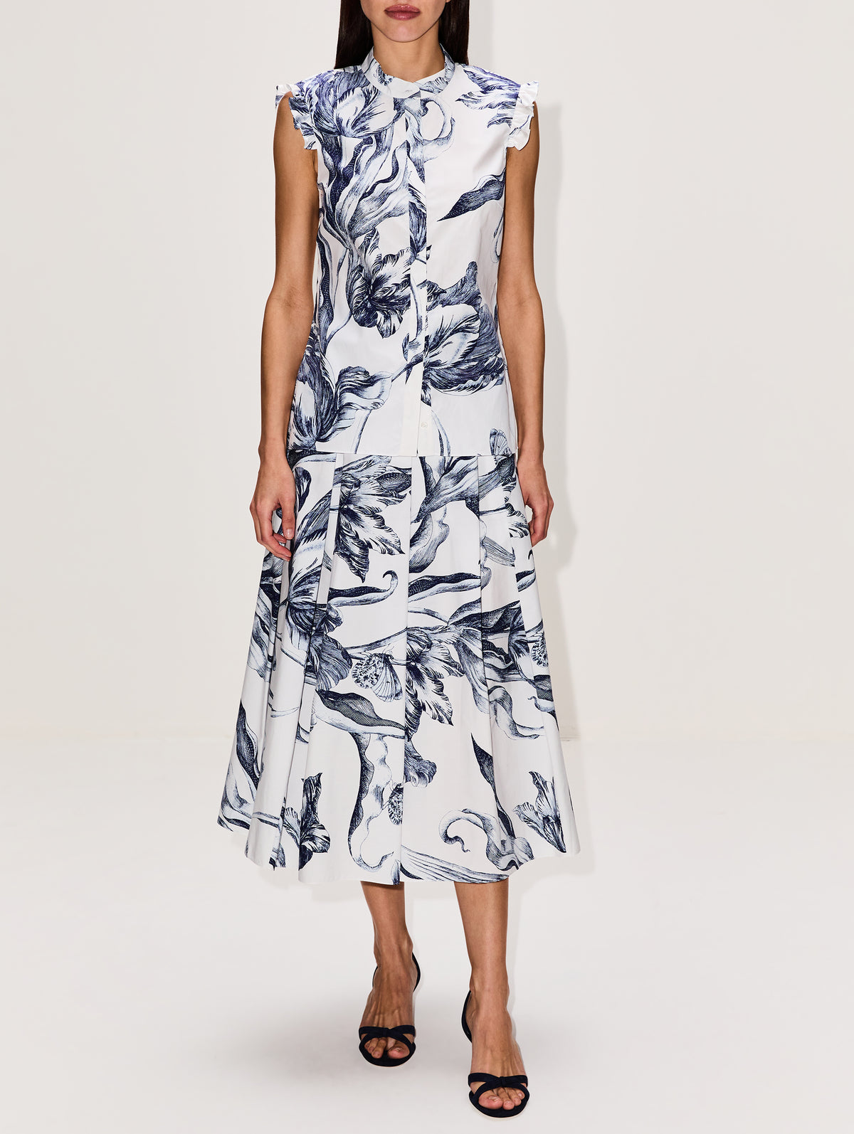 Pleated Midi Skirt,ERDEM,BOTANICAL IVORY,Image 2