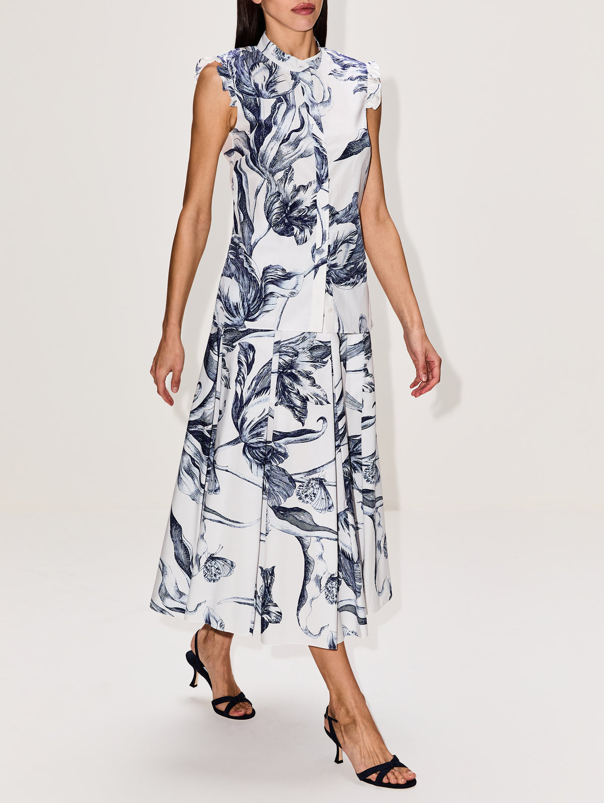 erdem pleated dress Erdem Pleated Ruffled Floral-print Cotton-poplin Midi Dress