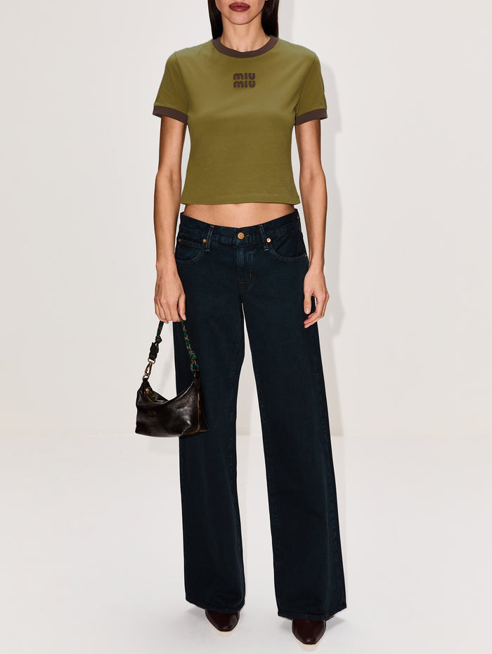 Logo Tee,MIU MIU,MILITARY GREEN/BROWN,Image 1