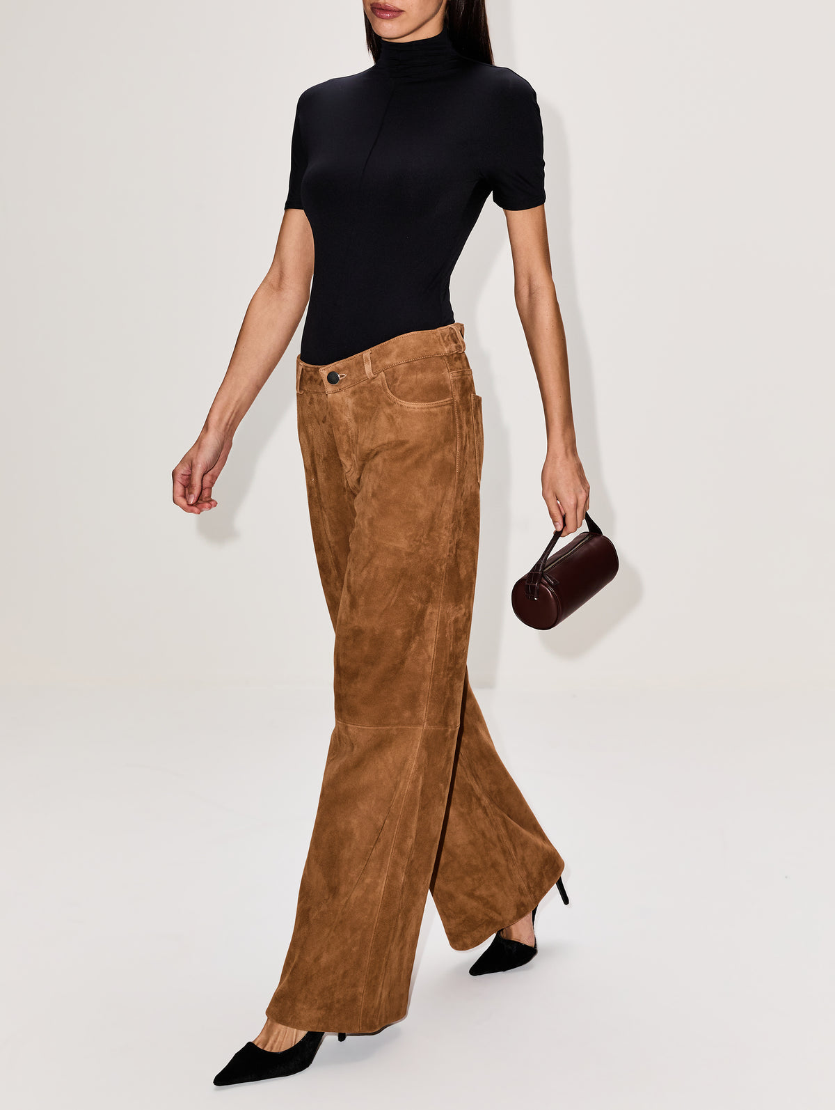Milo Suede Pant,NOUR HAMMOUR,NOIX,Image 3